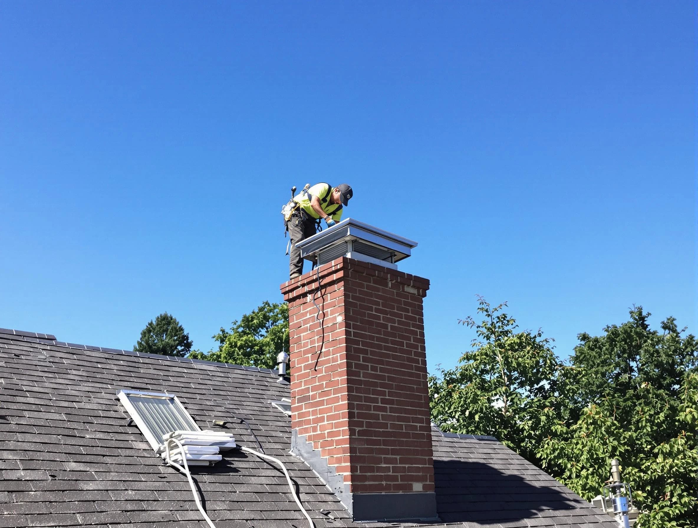West Pleasant View Chimney Sweep technician measuring a chimney cap in West Pleasant View, CO