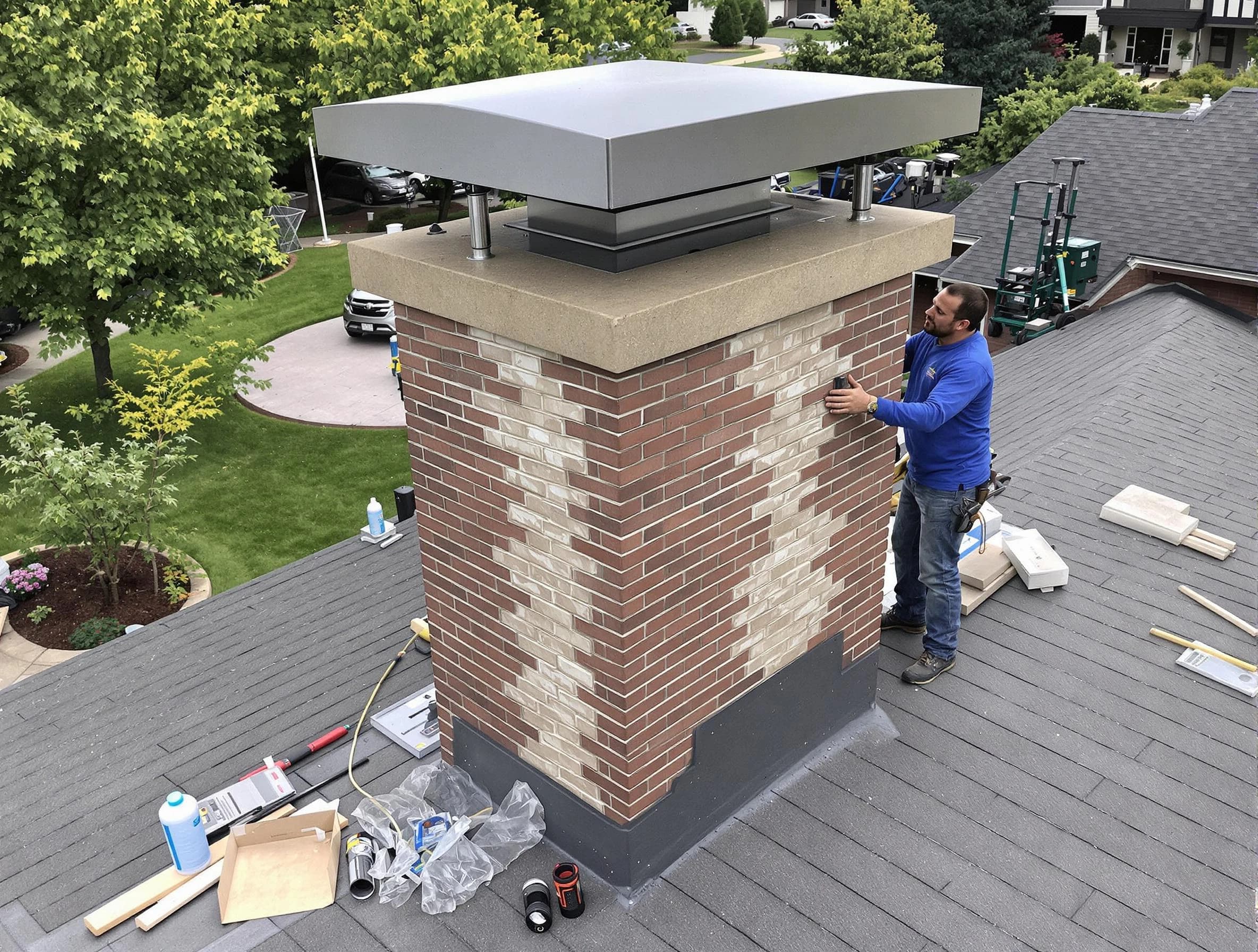 West Pleasant View Chimney Sweep team working on a custom chimney remodel in West Pleasant View, CO