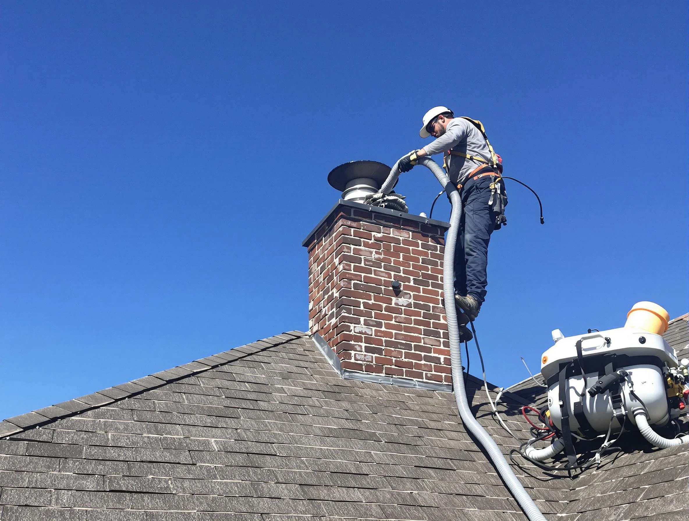 Dedicated West Pleasant View Chimney Sweep team member cleaning a chimney in West Pleasant View, CO
