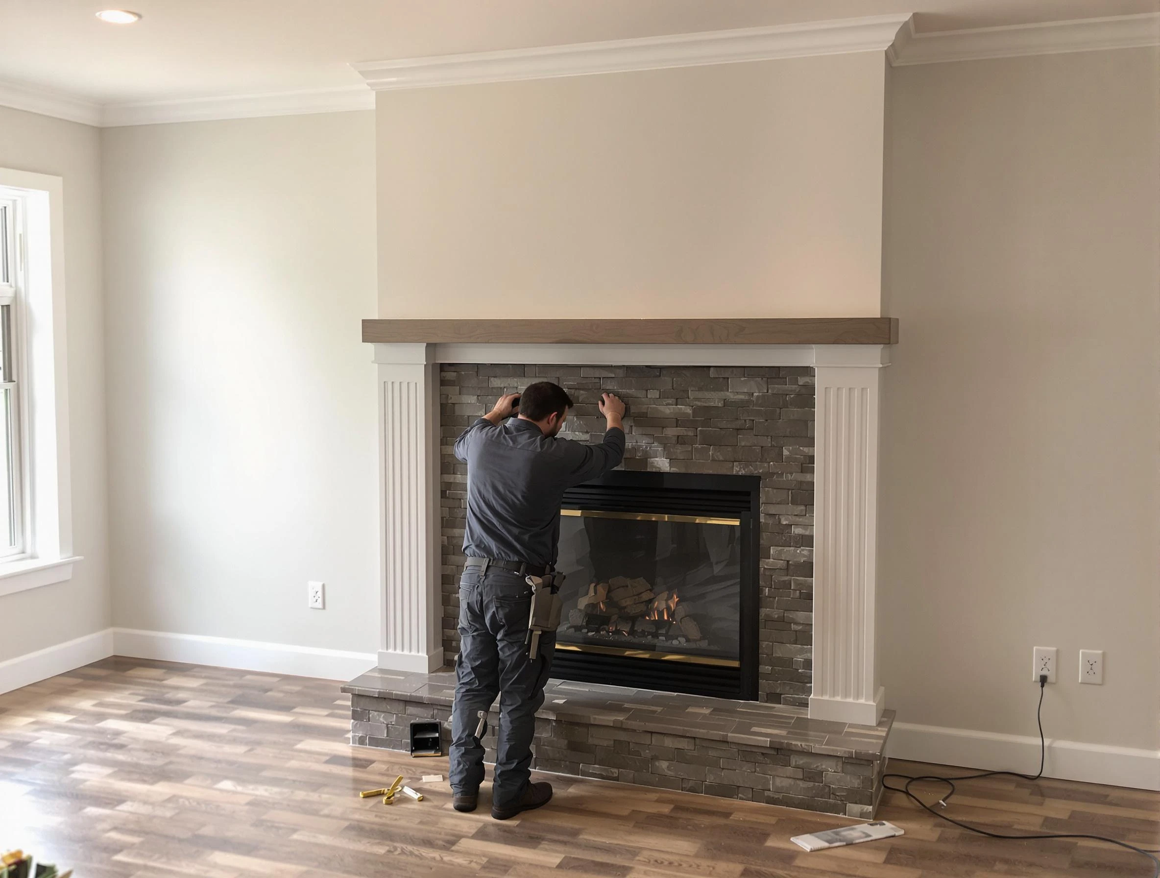 West Pleasant View Chimney Sweep finishing a custom fireplace install in West Pleasant View, CO